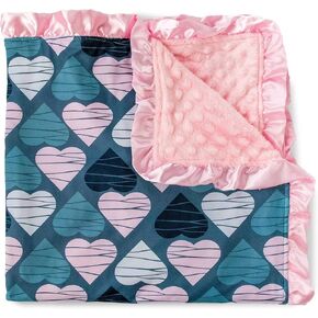 Top Tots Baby Blanket - Striped Hearts with Pink Minky Dot & Satin Ruffle, 31 x 31 Inch Blue in Kuwait