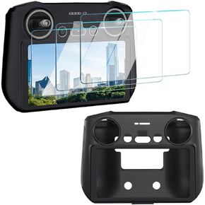 Screen Protector (3+1Pack) Compatible with DJI Mini 3/Mini 3 Pro,Mavic 3 RC Remote Controller, Tempered Glass Film Full Coverage and Soft Protective Silicone Case Cover Sleeve in Kuwait