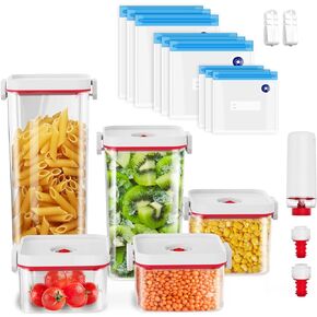 CrazyQueen Food Storage Containers with Lids, Vacuum Seal Containers for Food Storage, 5PCS Containers with 9PCS Vacuum Storage Bags & 2PCS Wine Stoppers for Cereal Bread Rice Kitchen Pantry in Saudi Arabia