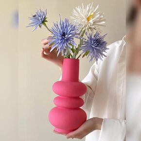 9.84'' Tall Ceramic Vase, Hot Pink Flower Vases for Home Office Wedding Decor, Modern Unique Vase for Table Centerpiece Book Shelf Living Room Housewarming Gift