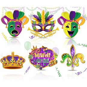 6 Pcs Large Mardi Gras Cutouts, Comedy Tragedy Face Cutouts Mardi Gras Party Decorations Masquerade Mask Cutouts Wall Hanging Party Supplies for Home Door Decor in Kuwait