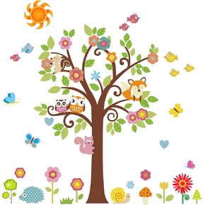 Creative Cartoon Family Owls On The Brown Tree Wall Decals Removable Wall Stickers DIY Wall Art Decor 3D Murals Animals Wallpaper for Nursery School Kids Baby Bedroom Bathroom Decoration in Saudi Arabia