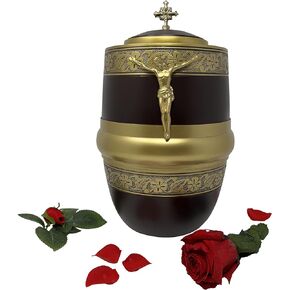 AngelAngie جنازة الجرار الكاثوليكية للرماد البشري مع صليب الجمال وشخصية يسوع المسيح، حجم كبير للبالغين يصل إلى 200 رطل، ذكر أو أنثى، ذهبي بورجوندي in Kuwait