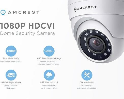 Amcrest Full HD 1080P 1920TVL Dome Outdoor Security Camera, 2MP 1920x1080P, 98ft Night Vision, Metal Housing, 3.6mm Lens 90° Viewing Angle, White (REP-AMC1080DM36-W) (Renewed) in Saudi Arabia