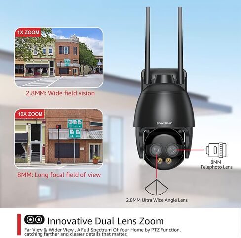 كاميرا مراقبة BOAVISION 2K مزدوجة العدسات خارجية WiFi/4G، كاميرا مراقبة منزلية 360 درجة PTZ مع تتبع التكبير التلقائي، اكتشاف الإنسان، تكبير 10X، رؤية ليلية ملونة، كاميرا IP لاسلكية in Saudi Arabia