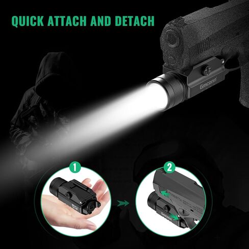 Gmconn 1250 لومن Picatinny السكك الحديدية شنت مسدس ضوء LED ستروب التكتيكية مصباح يدوي لPicatinny MIL-STD-1913 وغلوك مع بطارية مدمجة قابلة للشحن in Saudi Arabia