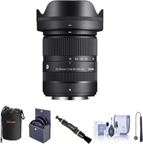 عدسة سيجما 18-50 مم f/2.8 DC DN المعاصرة لحزمة Fujifilm X مع طقم فلتر 55 مم، حقيبة عدسة، منظف العدسات، مجموعة التنظيف، حبل غطاء العدسة in Saudi Arabia