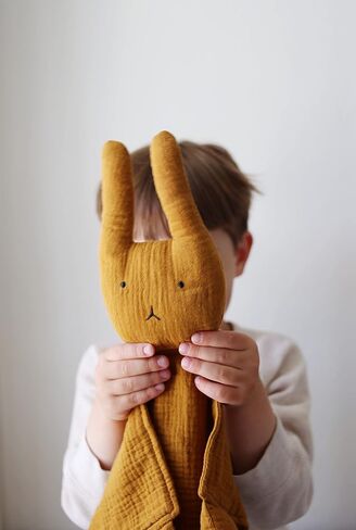 Marlowe & Co Organic Cotton Muslin Lovey Blanket, Organic Cotton Muslin Bunny Security Blanket (Natural Sand) in Saudi Arabia