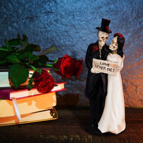 ZZBIQS Skeleton Bride and Groom Figurines, Love Never Dies in Bridal Gown and Tuxedo Sculpture Handmade Resin Crafts, for Day of The Dead, Wedding Gift, Valentine's Day Decor Ornament in Saudi Arabia