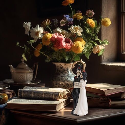 ZZBIQS Skeleton Bride and Groom Figurines, Love Never Dies in Bridal Gown and Tuxedo Sculpture Handmade Resin Crafts, for Day of The Dead, Wedding Gift, Valentine's Day Decor Ornament in Saudi Arabia