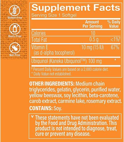 The Vitamin Shoppe Ubiquinol CoQ-10 100mg - Beneficial for Those Taking Statins – Supports Heart & Cellular Health and Healthy Energy Production, Essential Antioxidant – Once Daily (120 Softgels) in Kuwait