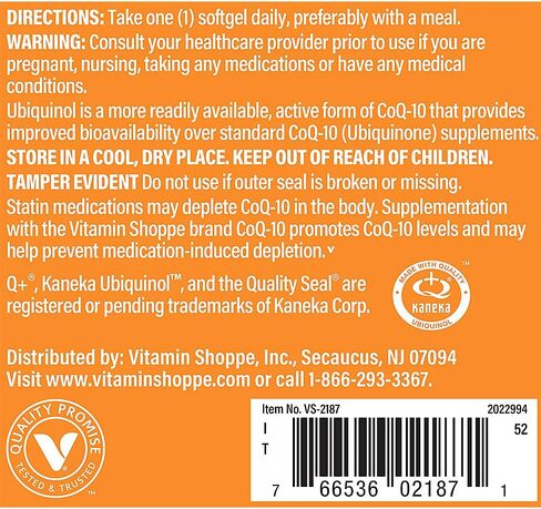 The Vitamin Shoppe Ubiquinol CoQ-10 100mg - Beneficial for Those Taking Statins – Supports Heart & Cellular Health and Healthy Energy Production, Essential Antioxidant – Once Daily (120 Softgels) in Kuwait