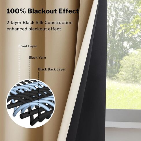 ستائر التعتيم باللون البيج من Anpark، ستائر حجب الضوء بالكامل، ستائر معزولة حراريًا مع أربطة، لوحات ستائر للخصوصية الكاملة لغرف المعيشة/غرفة النوم/الحضانة (لوحتان، 52 × 96 بوصة) in Kuwait