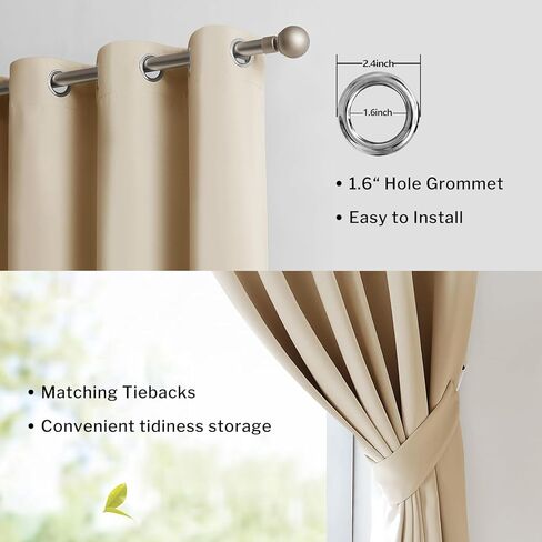 ستائر التعتيم باللون البيج من Anpark، ستائر حجب الضوء بالكامل، ستائر معزولة حراريًا مع أربطة، لوحات ستائر للخصوصية الكاملة لغرف المعيشة/غرفة النوم/الحضانة (لوحتان، 52 × 96 بوصة) in Kuwait