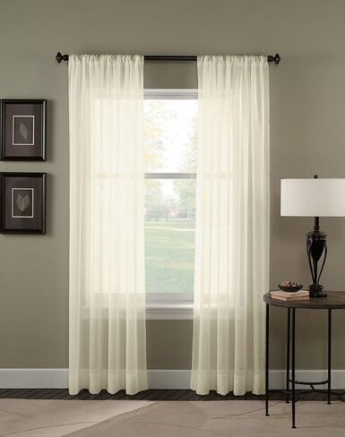 Curtainworks Trinity Crinkle Voile Sheer Curtain Panel, 51 by 63", Oyster in Kuwait
