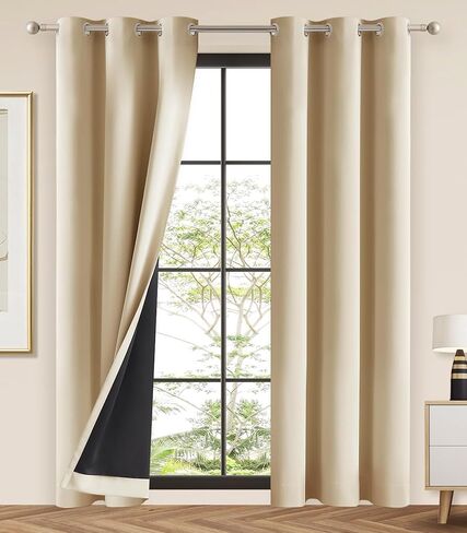 ستائر التعتيم باللون البيج من Anpark، ستائر حجب الضوء بالكامل، ستائر معزولة حراريًا مع أربطة، لوحات ستائر للخصوصية الكاملة لغرف المعيشة/غرفة النوم/الحضانة (لوحتان، 52 × 96 بوصة) in Kuwait
