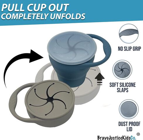 شركة BraveJusticeKidsCo. | كوب الوجبات الخفيفة من السيليكون للأطفال من سناك أتاك | 2 عبوة | كوب الوجبات الخفيفة القابل للطي للأطفال (العسل والزنجبيل والورد المغبر) in Kuwait
