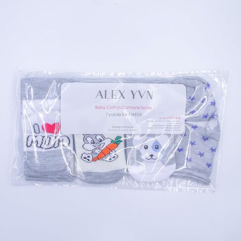 جوارب ALEX YVN للأطفال مصنوعة من القطن برسوم كارتونية، 7 عبوات in Kuwait