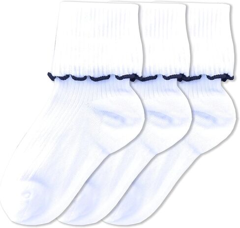 Sierra Socks Big Girl's Turn Cuff Lettuce Edge School Uniform Socks - Combed Cotton, Seamless Toe, Soft, & comfortable socks in Kuwait