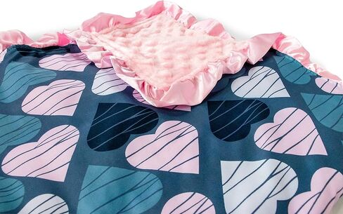Top Tots Baby Blanket - Striped Hearts with Pink Minky Dot & Satin Ruffle, 31 x 31 Inch Blue in Kuwait