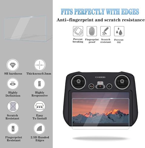 Screen Protector (3+1Pack) Compatible with DJI Mini 3/Mini 3 Pro,Mavic 3 RC Remote Controller, Tempered Glass Film Full Coverage and Soft Protective Silicone Case Cover Sleeve in Kuwait
