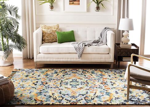SAFAVIEH Blossom Collection Area Rug - 10' Square, Blue & Multi, Handmade Tassel Wool, Ideal for High Traffic Areas in Living Room, Bedroom (BLM452A) in Saudi Arabia