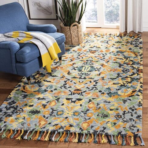 SAFAVIEH Blossom Collection Area Rug - 10' Square, Blue & Multi, Handmade Tassel Wool, Ideal for High Traffic Areas in Living Room, Bedroom (BLM452A) in Saudi Arabia