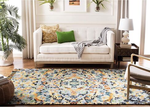 SAFAVIEH Blossom Collection Area Rug - 10' Square, Blue & Multi, Handmade Tassel Wool, Ideal for High Traffic Areas in Living Room, Bedroom (BLM452A) in Saudi Arabia