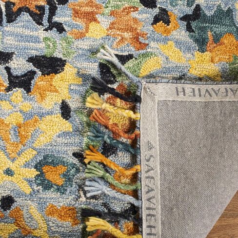 SAFAVIEH Blossom Collection Area Rug - 10' Square, Blue & Multi, Handmade Tassel Wool, Ideal for High Traffic Areas in Living Room, Bedroom (BLM452A) in Saudi Arabia