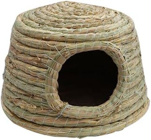 قلعة GYMT للحيوانات الأليفة بسقف من القش، كوخ عشبي منسوج يدويًا لخنازير غينيا والأرانب والحيوانات الصغيرة الأخرى - بارد في الصيف ودافئ في الشتاء (صغير) in Kuwait