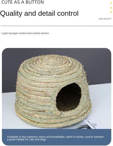 قلعة GYMT للحيوانات الأليفة بسقف من القش، كوخ عشبي منسوج يدويًا لخنازير غينيا والأرانب والحيوانات الصغيرة الأخرى - بارد في الصيف ودافئ في الشتاء (صغير) in Kuwait