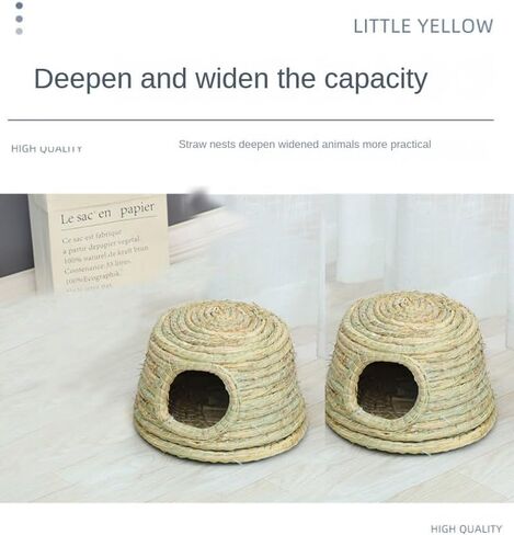 قلعة GYMT للحيوانات الأليفة بسقف من القش، كوخ عشبي منسوج يدويًا لخنازير غينيا والأرانب والحيوانات الصغيرة الأخرى - بارد في الصيف ودافئ في الشتاء (صغير) in Kuwait