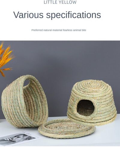 قلعة GYMT للحيوانات الأليفة بسقف من القش، كوخ عشبي منسوج يدويًا لخنازير غينيا والأرانب والحيوانات الصغيرة الأخرى - بارد في الصيف ودافئ في الشتاء (صغير) in Kuwait