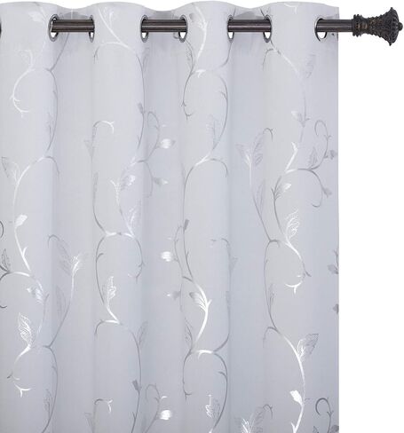 BUHUA Blackout Curtains Pairs 84 Inches Long Room Darkening Curtains with Shinny Wave Vine Design for Sliding Glass Door 52W×84L Greyish White 1 Pair in Saudi Arabia