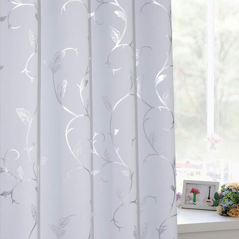BUHUA Blackout Curtains Pairs 84 Inches Long Room Darkening Curtains with Shinny Wave Vine Design for Sliding Glass Door 52W×84L Greyish White 1 Pair in Saudi Arabia