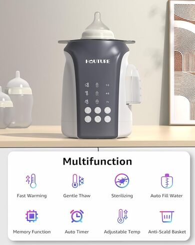 جهاز تسخين الزجاجات، جهاز تسخين سريع لزجاجات الأطفال 8 في 1 من HAUTURE لحليب الأم والتركيبة، إعادة تعبئة المياه تلقائيًا والتحكم الدقيق في درجة الحرارة، مع مؤقت، تذويب، تعقيم، الحفاظ على دفء جميع الزجاجات in Kuwait