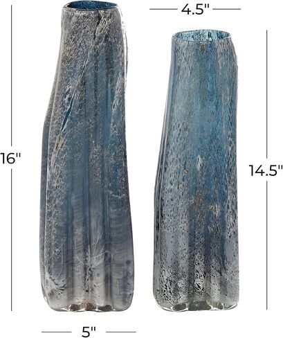 The Novogratz Glass Handmade Blown Vase, Set of 2 16", 15"H, Blue in Kuwait