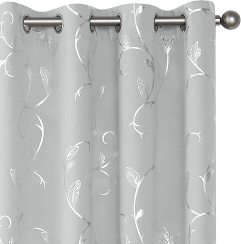BUHUA Blackout Curtains Pairs 84 Inches Long Room Darkening Curtains with Shinny Wave Vine Design for Sliding Glass Door 52W×84L Greyish White 1 Pair in Saudi Arabia