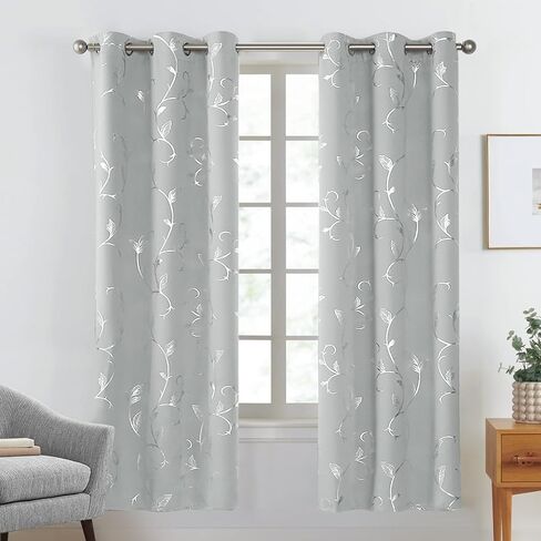 BUHUA Blackout Curtains Pairs 84 Inches Long Room Darkening Curtains with Shinny Wave Vine Design for Sliding Glass Door 52W×84L Greyish White 1 Pair in Saudi Arabia