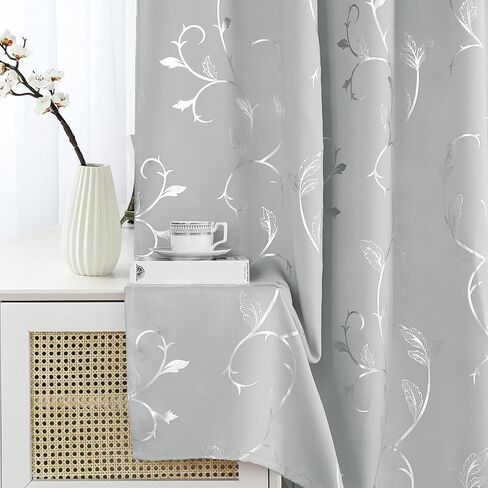 BUHUA Blackout Curtains Pairs 84 Inches Long Room Darkening Curtains with Shinny Wave Vine Design for Sliding Glass Door 52W×84L Greyish White 1 Pair in Saudi Arabia