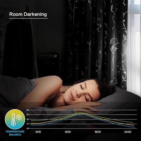 BUHUA Blackout Curtains Pairs 84 Inches Long Room Darkening Curtains with Shinny Wave Vine Design for Sliding Glass Door 52W×84L Greyish White 1 Pair in Saudi Arabia