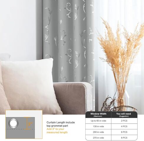 BUHUA Blackout Curtains Pairs 84 Inches Long Room Darkening Curtains with Shinny Wave Vine Design for Sliding Glass Door 52W×84L Greyish White 1 Pair in Saudi Arabia