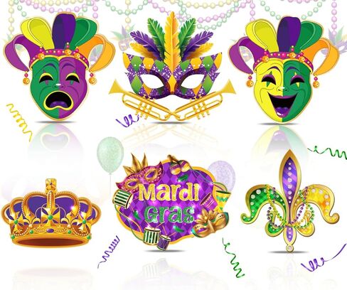 6 Pcs Large Mardi Gras Cutouts, Comedy Tragedy Face Cutouts Mardi Gras Party Decorations Masquerade Mask Cutouts Wall Hanging Party Supplies for Home Door Decor in Kuwait