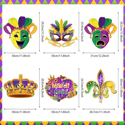 6 Pcs Large Mardi Gras Cutouts, Comedy Tragedy Face Cutouts Mardi Gras Party Decorations Masquerade Mask Cutouts Wall Hanging Party Supplies for Home Door Decor in Kuwait