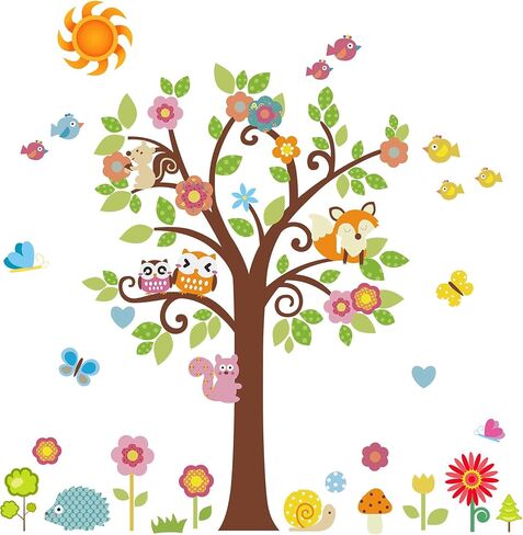 Creative Cartoon Family Owls On The Brown Tree Wall Decals Removable Wall Stickers DIY Wall Art Decor 3D Murals Animals Wallpaper for Nursery School Kids Baby Bedroom Bathroom Decoration in Saudi Arabia