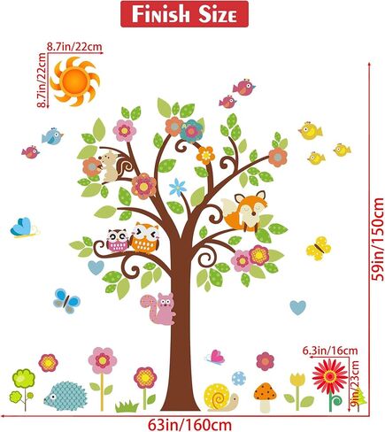 Creative Cartoon Family Owls On The Brown Tree Wall Decals Removable Wall Stickers DIY Wall Art Decor 3D Murals Animals Wallpaper for Nursery School Kids Baby Bedroom Bathroom Decoration in Saudi Arabia