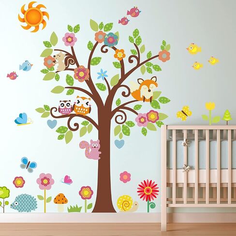 Creative Cartoon Family Owls On The Brown Tree Wall Decals Removable Wall Stickers DIY Wall Art Decor 3D Murals Animals Wallpaper for Nursery School Kids Baby Bedroom Bathroom Decoration in Saudi Arabia