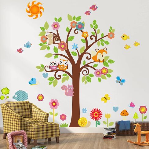 Creative Cartoon Family Owls On The Brown Tree Wall Decals Removable Wall Stickers DIY Wall Art Decor 3D Murals Animals Wallpaper for Nursery School Kids Baby Bedroom Bathroom Decoration in Saudi Arabia