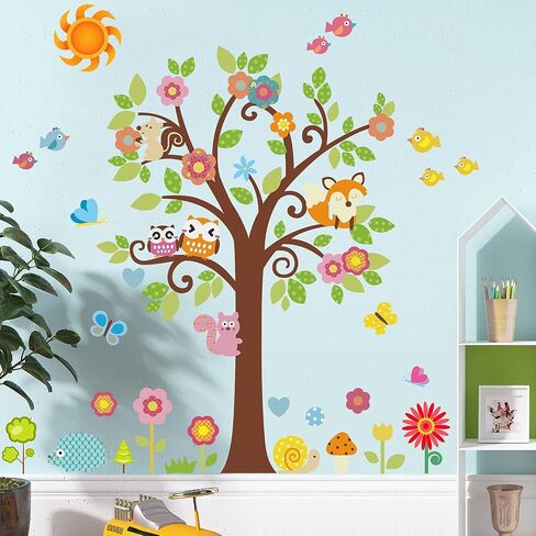 Creative Cartoon Family Owls On The Brown Tree Wall Decals Removable Wall Stickers DIY Wall Art Decor 3D Murals Animals Wallpaper for Nursery School Kids Baby Bedroom Bathroom Decoration in Saudi Arabia