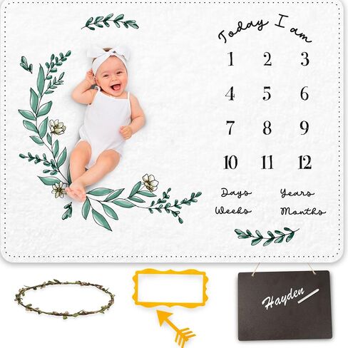 Griime Monthly Baby Milestone Blanket - Soft Milestone Blanket for Baby Boy & Girl - 300 GSM Thickness, Baby Month Blanket Kit with Chalkboard, Frames, Floral - Baby Monthly Milestone Blanket Gift. in Saudi Arabia